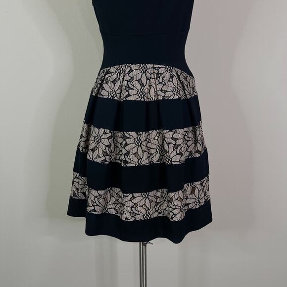 Anthropologie | Eva Franco Lace Panel Black Cream Fit Flare Floral Party Dress 6 - Picture 8 of 11